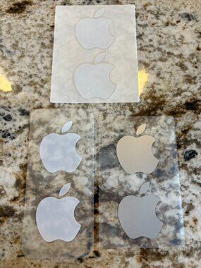Set of 6 Apple Logo Stickers, White Grey/Silver